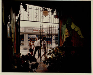 People walking past the La Fonda Latina restaurant, September 7, 1993