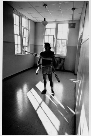 Juggler Bobby Meadows in the Little Five Points Community Center, undated