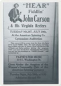 Poster for John Carson and His Virginia Reelers