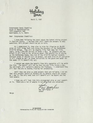 Okefenokee-DuPont Titanium mining: Okefenokee Correspondence