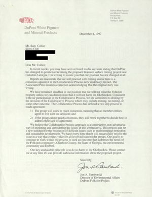 Okefenokee-DuPont Titanium mining: DuPont Correspondence