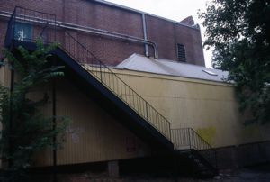 Back of 7 Stages Theatre building, on Euclid Avenue, Little Five Points, Atlanta, Georgia, July 1993.