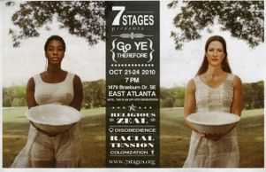 "Go Ye Therefore...," written and performed by Rebecca Mwase and Kathy Randels, poster for the performance at 7 Stages Theatre, Atlanta, Georgia, October 21 - 24, 2010.