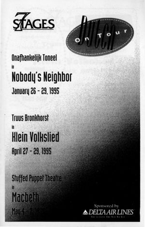 Truus Bronkhorst's "Klein Volkslied," program for the performance at 7 Stages Theatre, Atlanta, Georgia, April 27 - 29, 1995. (8 pages)