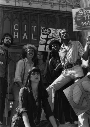 "Peace Now," publicity photograph in front of City Hall, for the 7 Stages Theatre's production of "Hair," Atlanta, Georgia, October 4 - November 18, 1984.