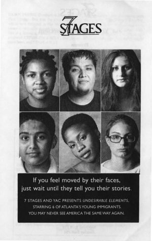"Undesirable Elements," written and directed by Ping Chong, program for the performance at 7 Stages Theatre, Atlanta, Georgia, September 27 - 30, 2001. (8 pages)