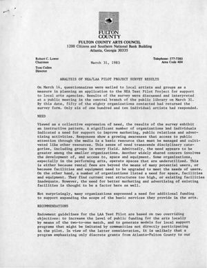 Reports from Fulton County Arts Council's Ad Hoc Committee on the Arts in Atlanta, Georgia, 1983. (28 leaves)