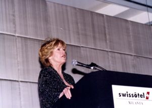 Honoree Jane Fonda speaking at 7 Stages Theatre's second Leading Lady Awards, Swissotel, Atlanta, Georgia, April 17, 2001.