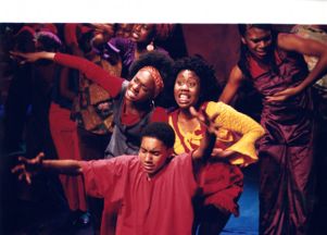 Cast on stage in "Times," a play by Atlanta Youth Ensemble at 7 Stages Theatre, Atlanta, Georgia, January 22, 1997.