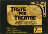 Taste for Theatre, postcard announcing a wine tasting and silent auction to benefit 7 Stages Theatre, Cator Woolford Gardens at the Frazer Center, Atlanta, Georgia, May 3, 2013.