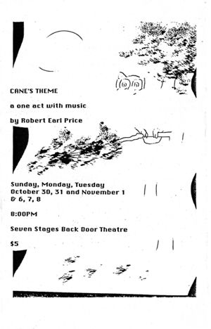 Robert Earl Price's "Cane's Theme," program for the performance at 7 Stages Theatre, Atlanta, Georgia, October 30, 1988. (3 pages)