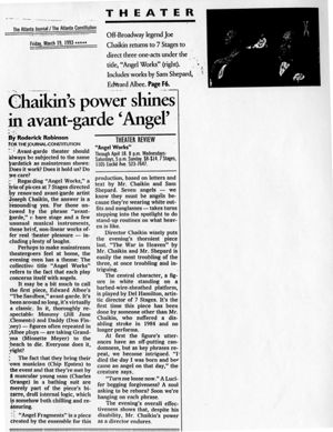 Atlanta Journal-Constitution's theater review of "Angel Works," at 7 Stages Theatre, Atlanta, Georgia, March 19, 1993.