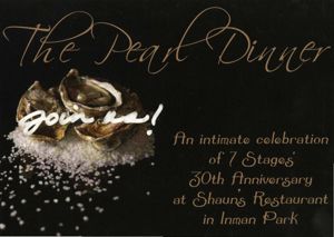 Invitation to "The Pearl Dinner," an intimate celebration of 7 Stages' 30th Anniversary at Shaun's Restaurant in Inman Park, 7 Stages Theatre, Atlanta, Georgia, January 26, 2010.