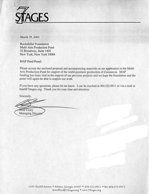 Dah Teatar and 7 Stages Theatre's production of "Maps of Forbidden Remembrance," grant proposal for 7 Stages Theatre, Atlanta, Georgia, March 29, 2001.
