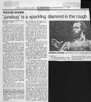 "'Junebug' is a sparking diamond in the rough," by Paula Crouch. In The Atlanta Journal-Constitution, January 18, 1985, page 7-P.