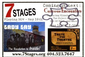 7 Stages Playing Now, flyer advertising performances at 7 Stages Theatre, Atlanta, Georgia, May 2013.