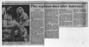 "Play explores days after holocaust," by Linda Sherbert. In the Atlanta Constitution, May 24, 1984, p. 3-C.