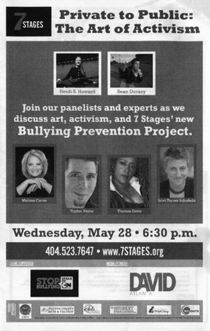 Private to Public: The Art of Activism, program for panel discussion at 7 Stages Theatre, Atlanta, Georgia, May 28, 2014. (12 pages)