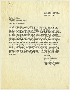 Robinson, Jo Ann - Associate Professor of History, Morgan State College - Folder 1, 1974-1975