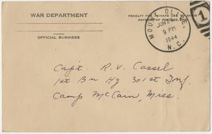Cassel, Robert - correspondence from Camp McCain, Miss. , 1944 June