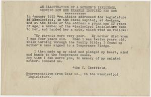 Address to Mississippi State Legislature regarding the WCTU