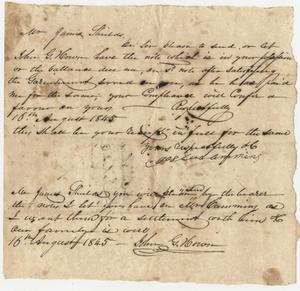 Note - John G. Howse to James Shields