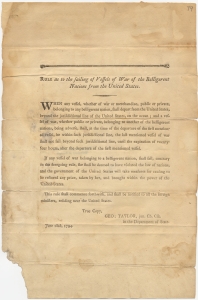 Rule as to the sailing of vessels of war of the belligerent nations from the United States ... Geo. Taylor, jun. Ch Clk. in the Department of State