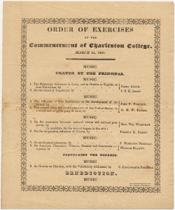 Order of Exercises at the commencement of Charleston College