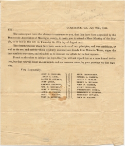 Sir: the undersigned have the pleasure to announce to you, that they have been appointed by the Democratic Association of Muscogee County ... Mass Meeting