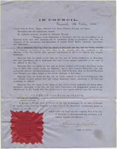 In council, Savannah, 19th October, 1854. [proclamation from Council of Aldermen concerning recent epidemic]