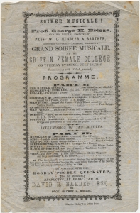 Soiree musicale!! Prof. George H. Briggs and his pupils, ... will give a grand soiree musicale, at the Griffin Female College, on Tuesday evening, July 1st, 1856
