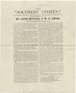 The Southern Citizen: A Weekly political and literary newspaper published in Washington, D.C., by John Mitchel & W. G. Swan