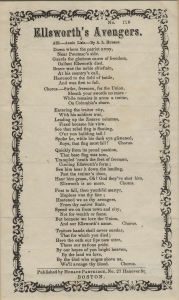 Ellsworth's Avengers. Air: Annie Lisle --By A.L. Hudson. Down where the patriot army/Near Potomac's side