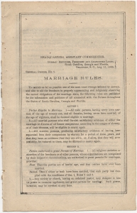 Headquarters, Assistant Commissioner, Bureau of Refugees, Freedman and Abandoned Lands...Marriage Rules