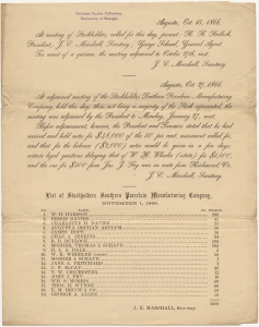 Augusta, Oct.15, 1866. At meeting of Stockholders, called for this day.... Stockholders Southern Porcelain Manufacturing Company