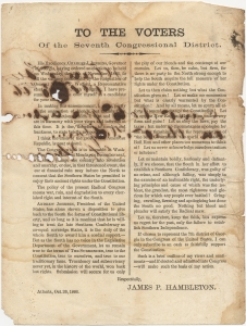 To the voters of the seventh congressional District His excellency Charles J. Jenkins, Governor of Georgia ordered an election... I offer myself as a candidate ... James P. Hambleton