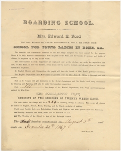 Boarding School. Mrs. Edward E. Ford having removed from Woodstock will re-open her school for young ladies in Rome, GA