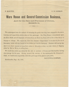 N. McDuffie. C.M. Bozeman. Ware House and General commission Busines and for the sale and purchase of cotton ...