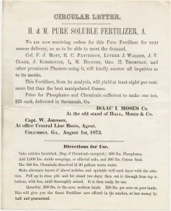 Circular Letter. H. & M. Pure Soluble Fertilizer, A. We are now receiving orders for this Pure Fertilizer ... Isaac I Moses Co.