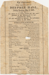 This Entertainment Will Take Place at Deupree Hall, Friday Evening, May 2, 1873 ... its object is to raise funds for the completion of the Monument to our Confederate Dead...