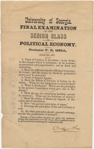University of Georgia. Final examination of the Senior Class -- in -- Political economy. Prof. P. H. Mell, June 22d