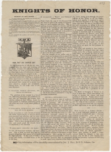 Knights of honor. Objects of the Order. 1. To unite fraternally all acceptable men of every profession, business, or occupation ... It tolerates nothing sectarian, sectional or political... It establishes a widow and orphans' benefit fund...