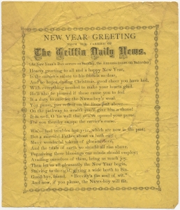 New Year greeting from the carrier The Griffin Daily News ... Hearty greeting to all and a happy New Year