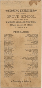 Closing exercises of the Grove School, taught by Misses Moss and Newton ... Programme