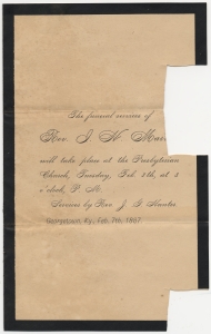 The Funeral services of Rev. I.H. Marr__ [name incomplete] will take place at the Presbyterian church ...