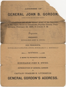 Address of General John B. Gordon, United States Senator from Georgia, before Post 180 of the Grand Army of the Republic ... Programme