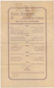 The high school exhibition, May 26, '98 8 o'clock. Music ... Announcements