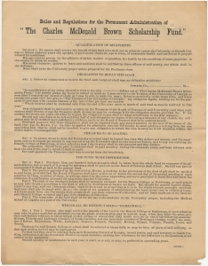 Rules and Regulations for the Permanent Administration of "The Charles McDonald Brown Scholarship Fund" for the University of Georgia or branch colleges or schools