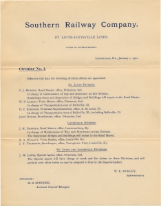 Southern Railway Company. St. Louis-Louisville Lines.Office of Superintendent. Circular No. 1