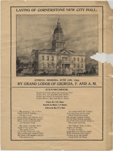 Laying of cornerstone new city hall. Athens, Georgia, June 11th, 1903. By Grand Lodge of Georgia, F. and A.M.